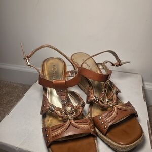 Womens Tan Braided Wedge Sandals - Antonio Maurizi